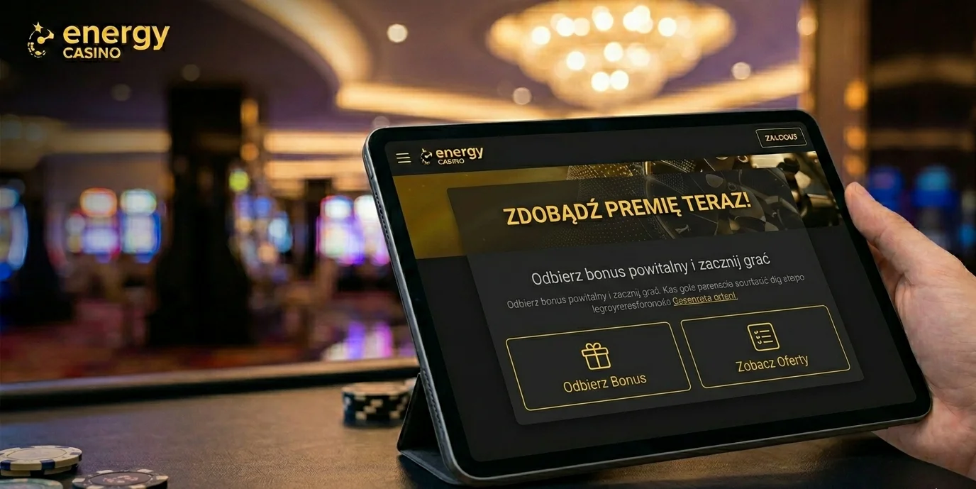Ekran odbioru bonusu powitalnego w Energy Casino na tablecie