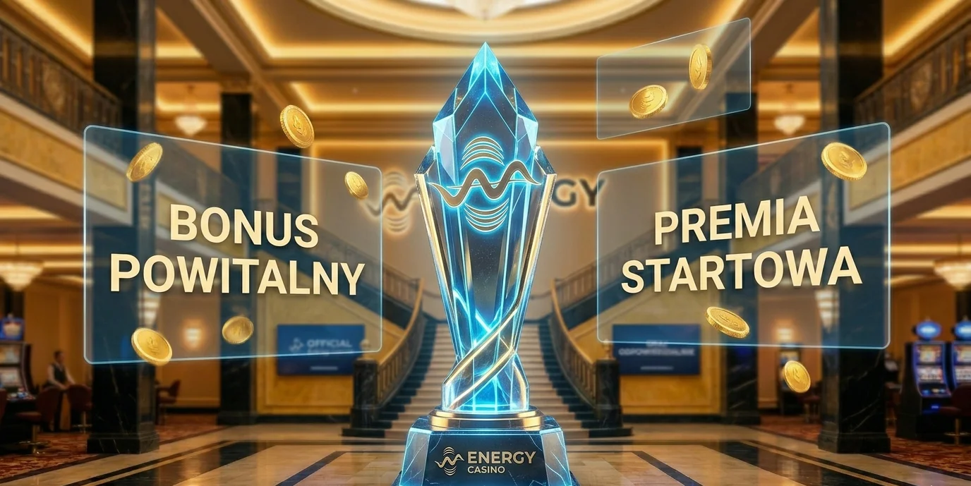 Pakiet powitalny Energy Casino z trofeum i symbolami nagród